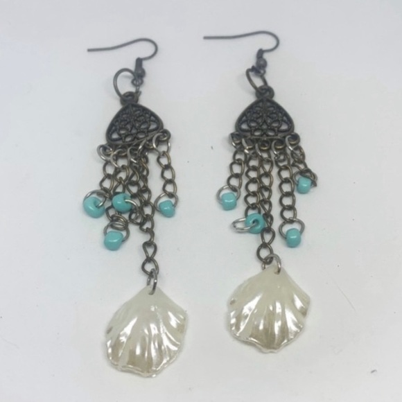 New Handmade Antique S925 Silver Turquoise Shell Bronze Dangle Earrings - Picture 2 of 14